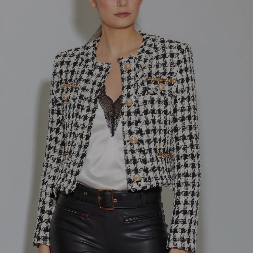 Generation Love Black&White Houndstooth Tweed Blazer